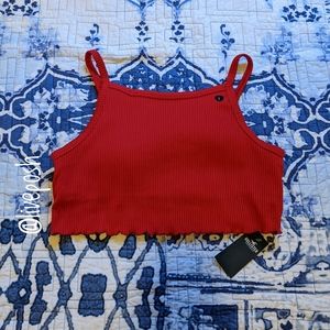 NWT Hollister *Large* Red Ribbed Crop Tank Bikini Top